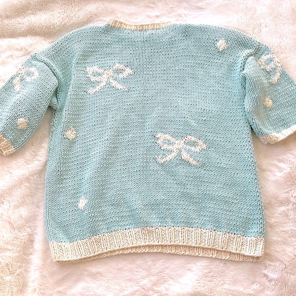 Rare Laurie Lambrecht Bow pattern padded Hand knitted sweater - Picture 6 of 6